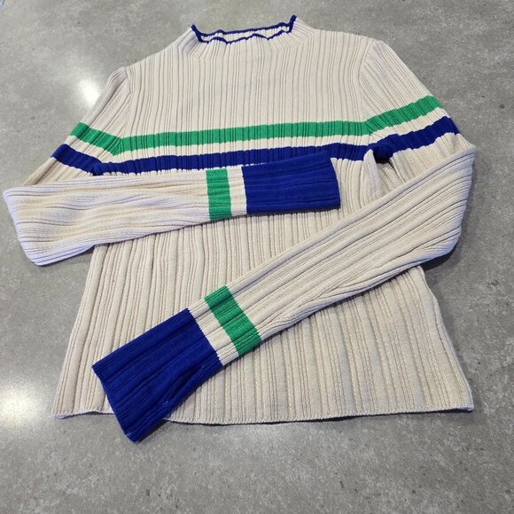 BDG Kiara Women's Open Back Ribbed Long Sleeve Sweater Beige Green Navy - Medium - Picture 4 of 13